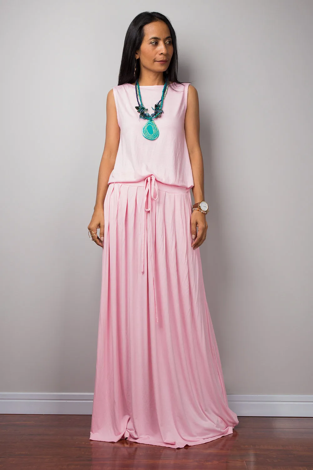 Pink Dress -  Sleeveless maxi dress - Light pink dress