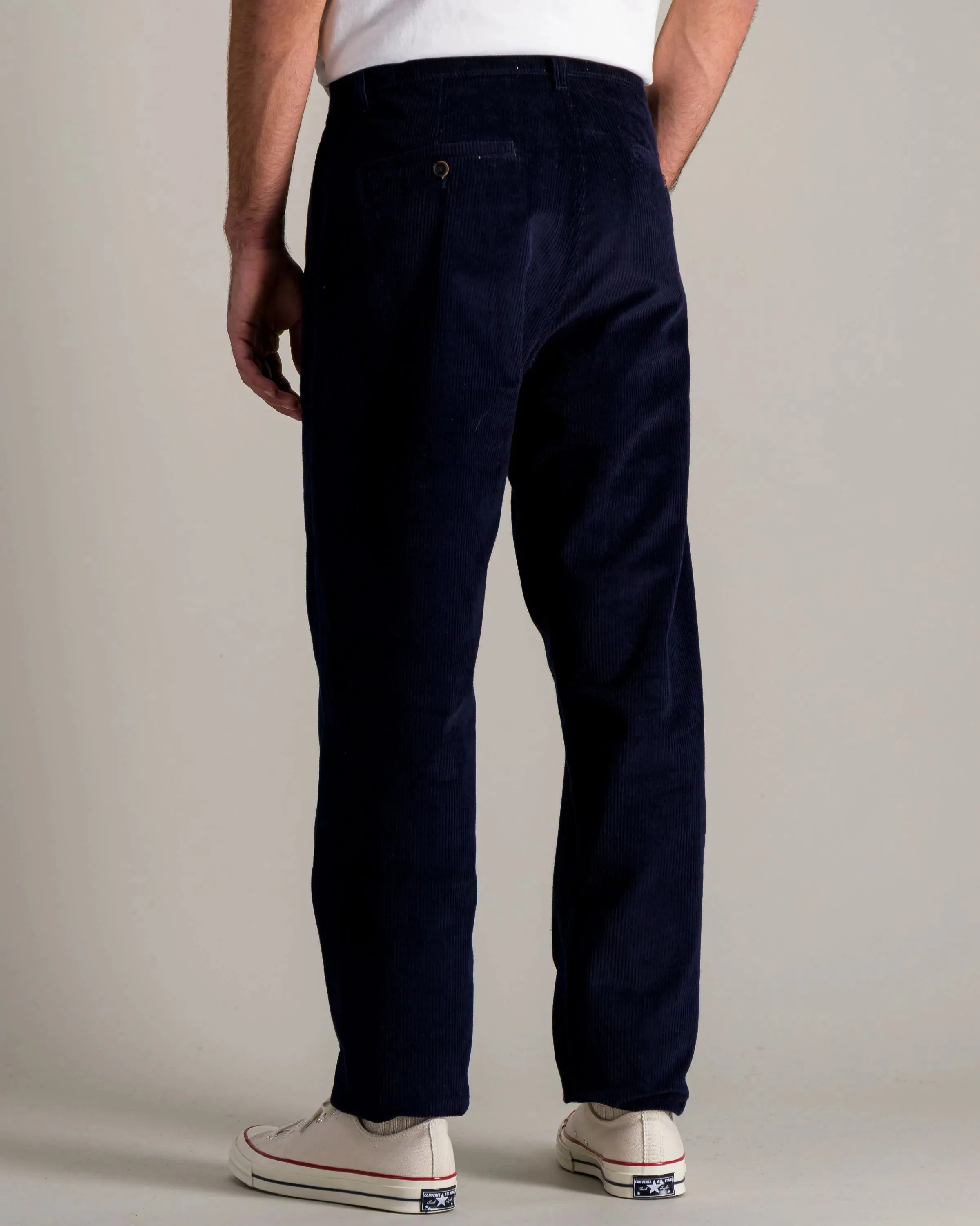 Pleats Cord Pants - Navy