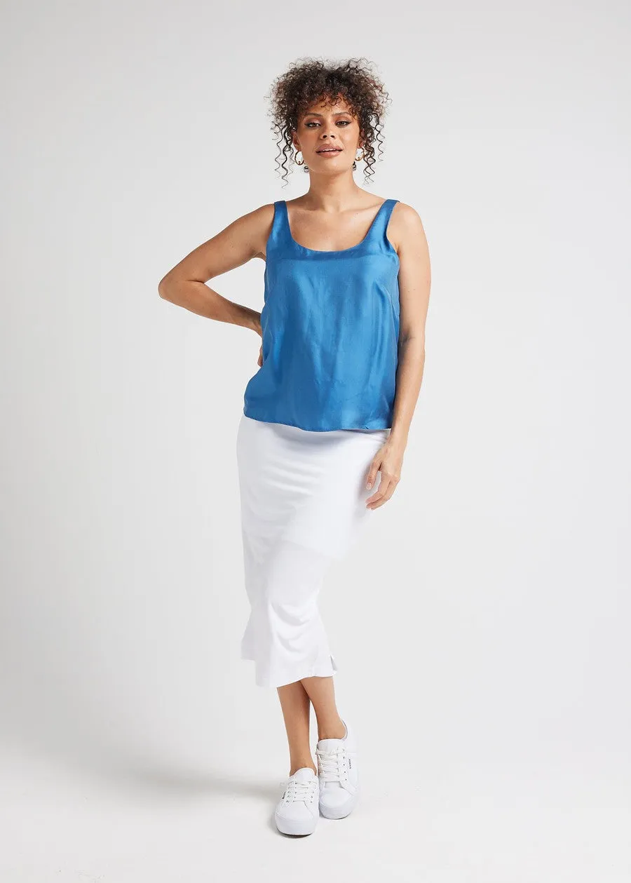 Poppy Silk Sleeveless Camisole - Ocean Blue