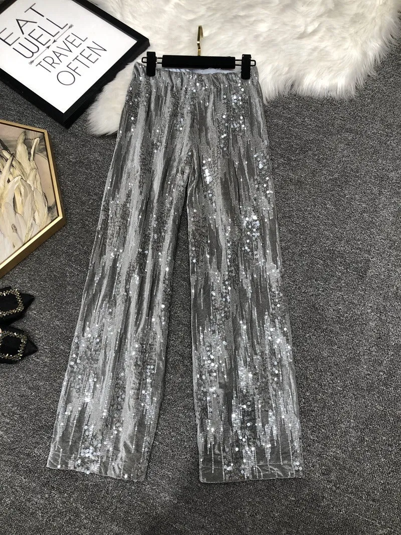 Pre Order:  Embroidered Sequin Straight Leg Pants