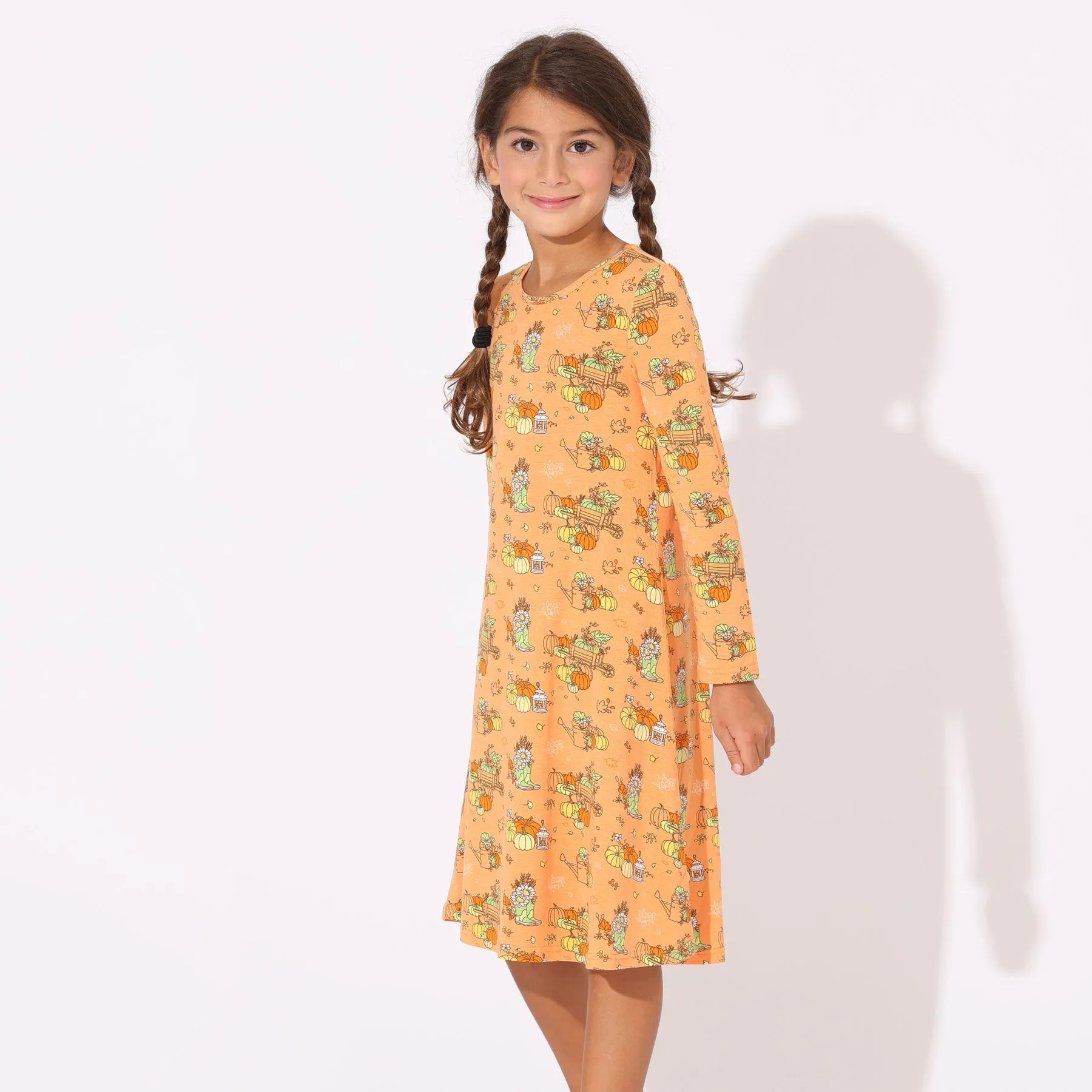 Pumpkin Bamboo Girls' Long Sleeve Dress