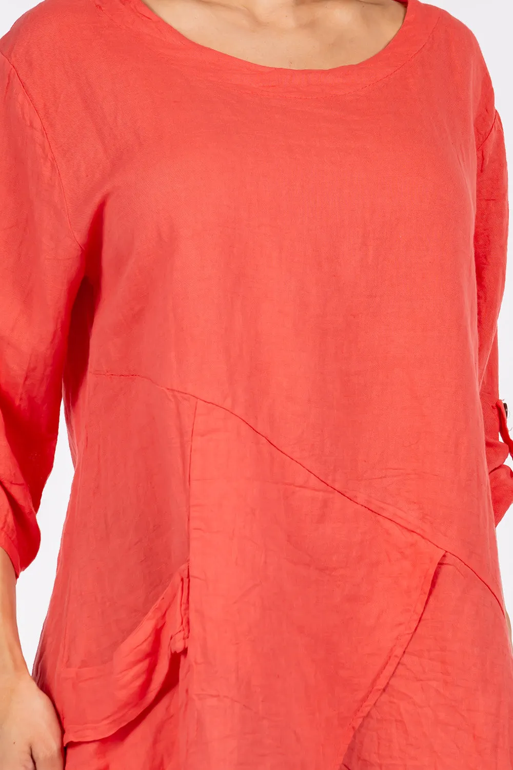 Raw Moda Asymmetric Single Pocket Linen Tunic