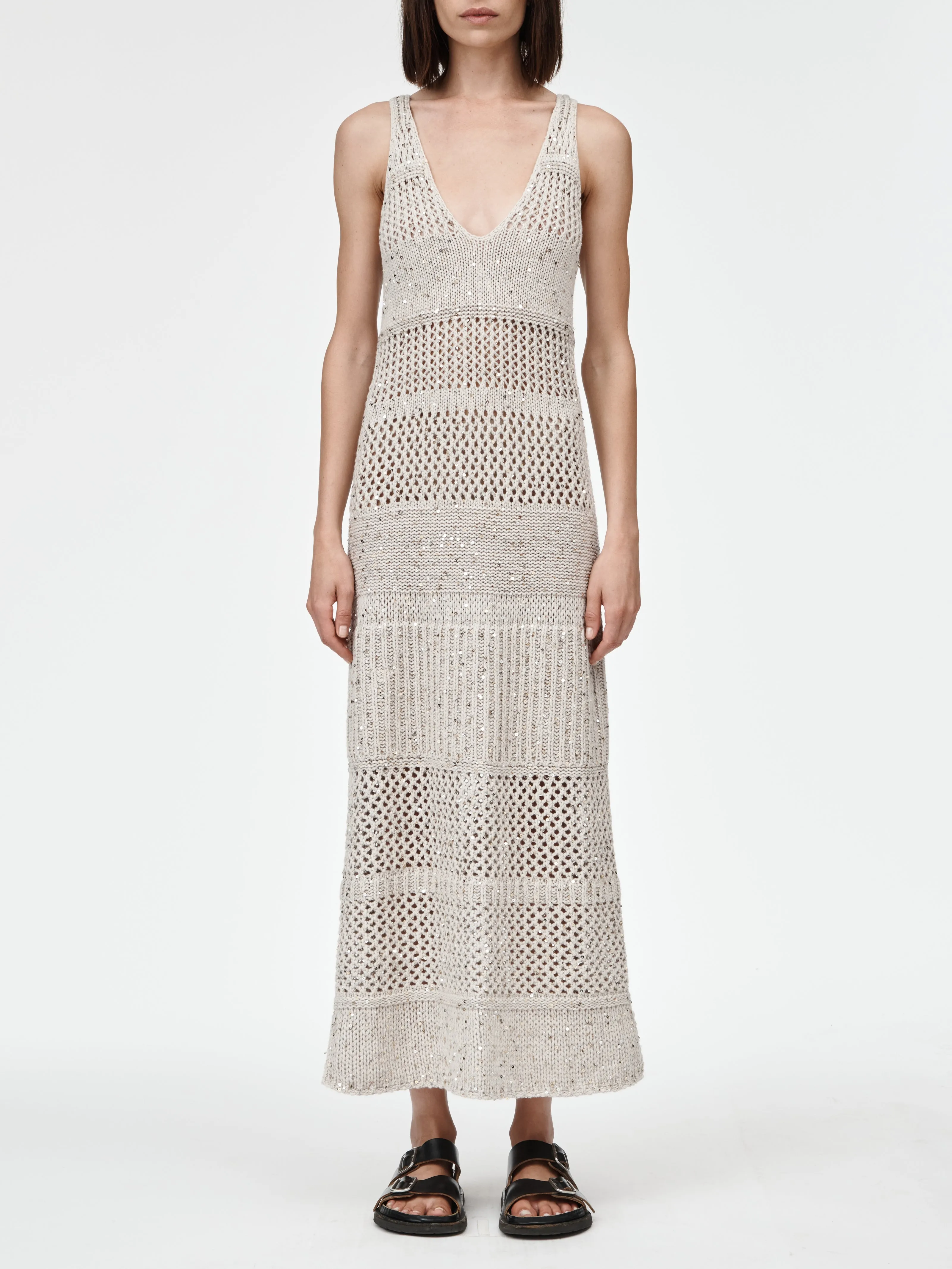 Recycled Sequin Mesh Dress in Crema