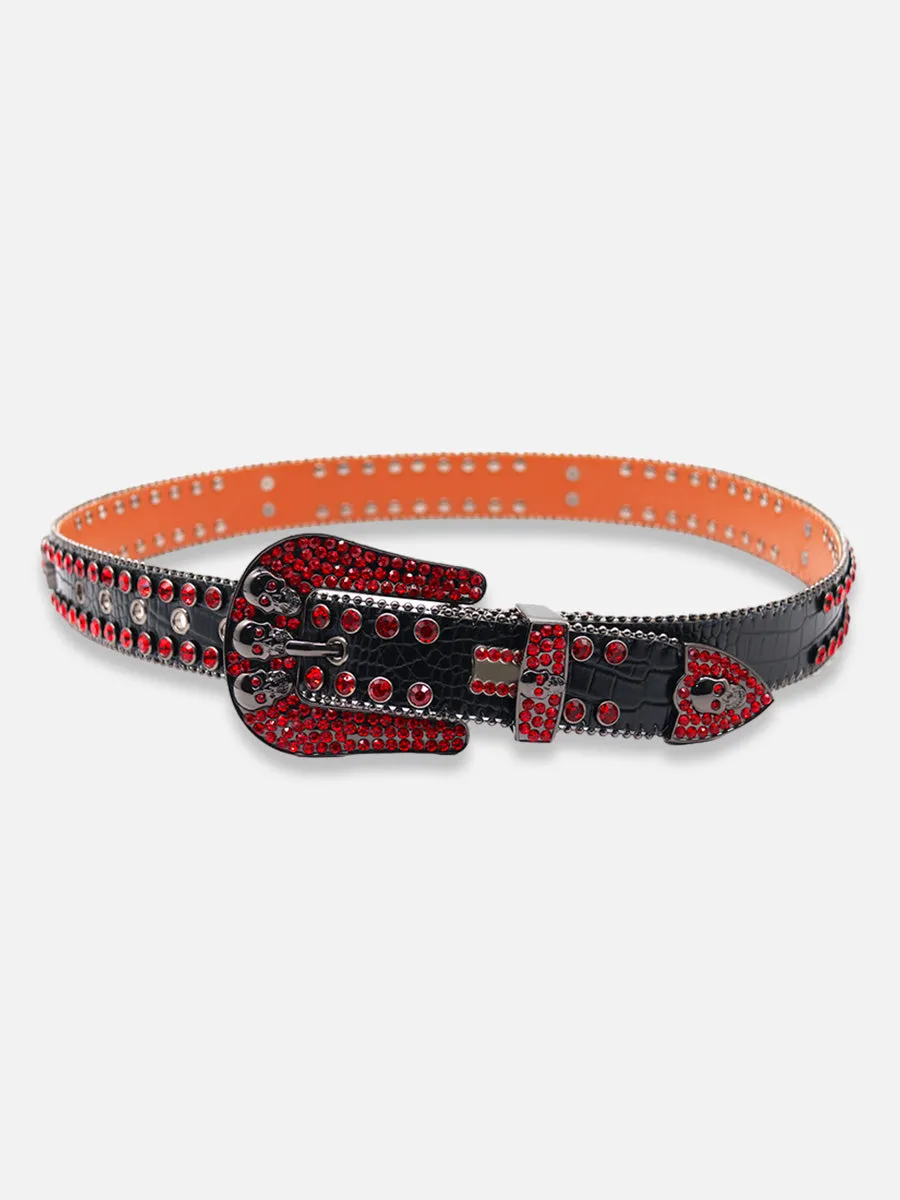 Red Rhinestone Skull Belt