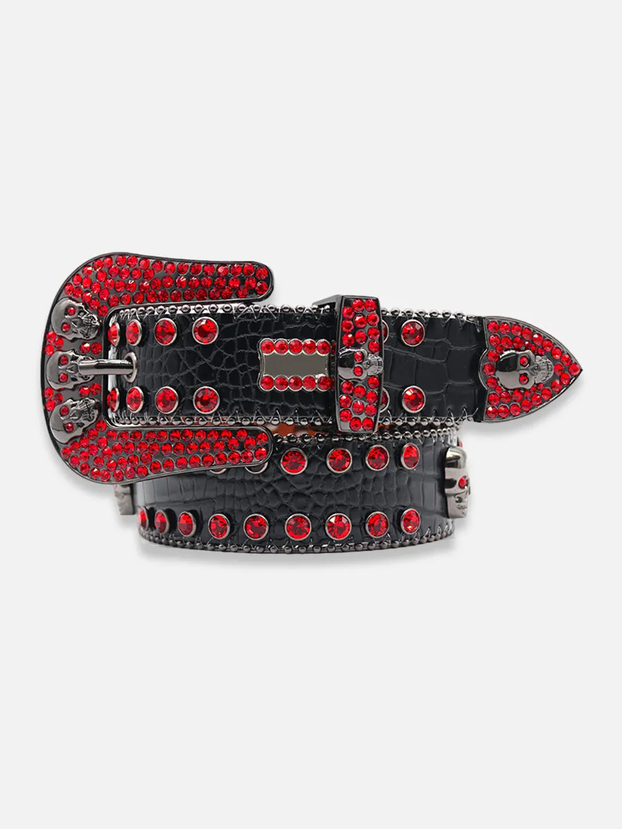 Red Rhinestone Skull Belt