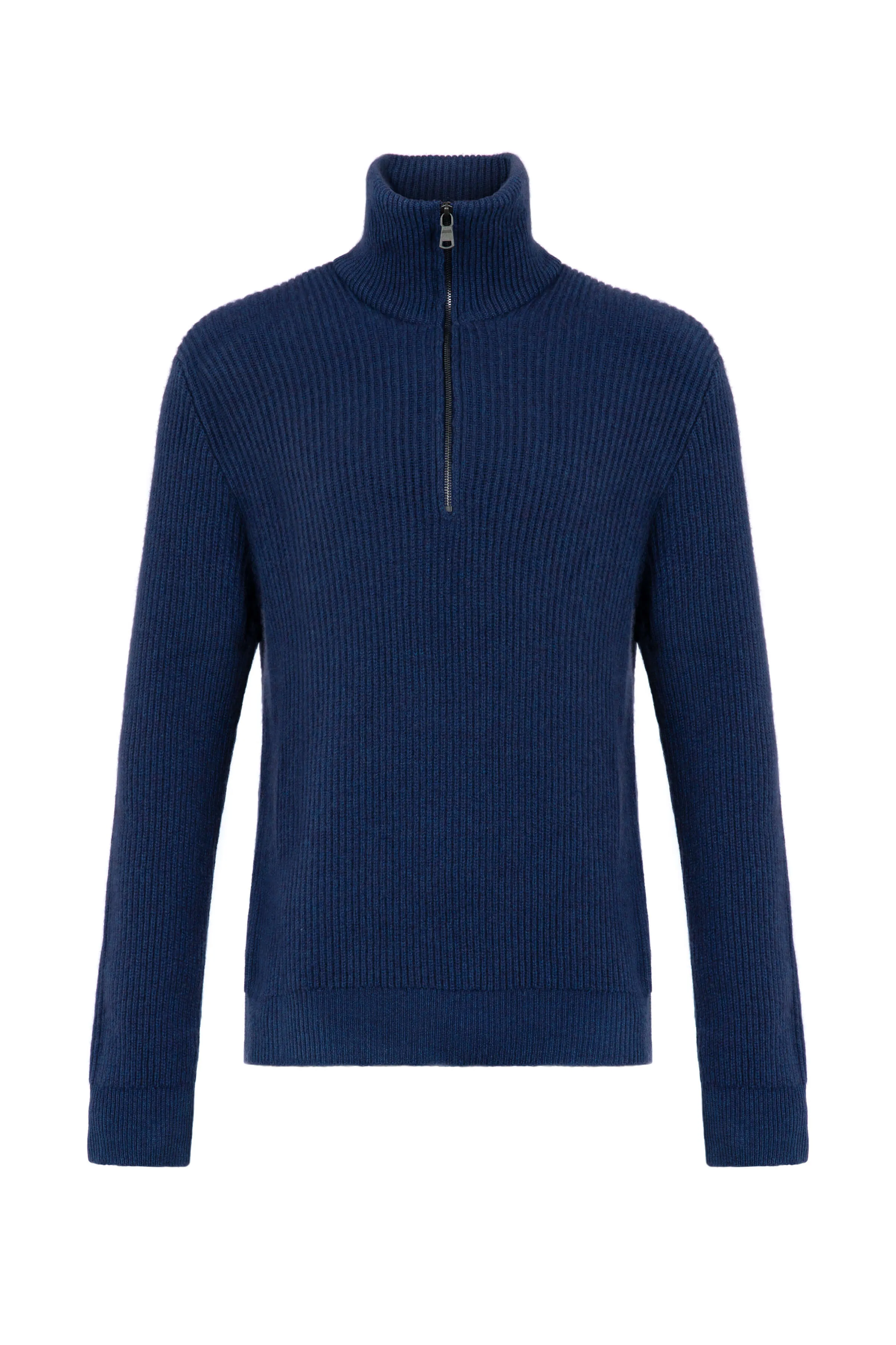 Ribbed Cashmere Zip Neck