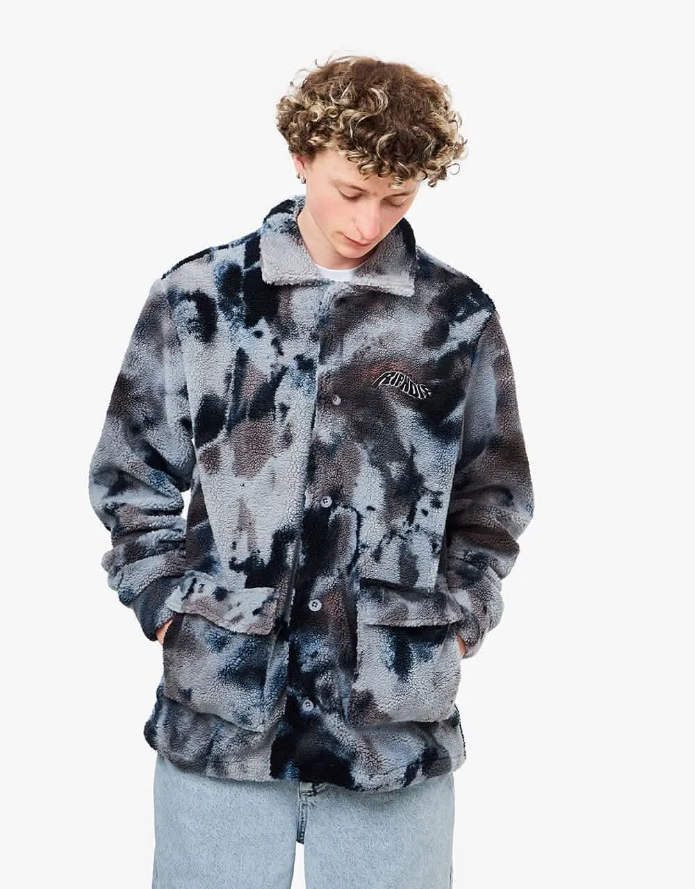 RIPNDIP Warped Tie Dye Sherpa Jacket - Navy/Mauve Tie Dye