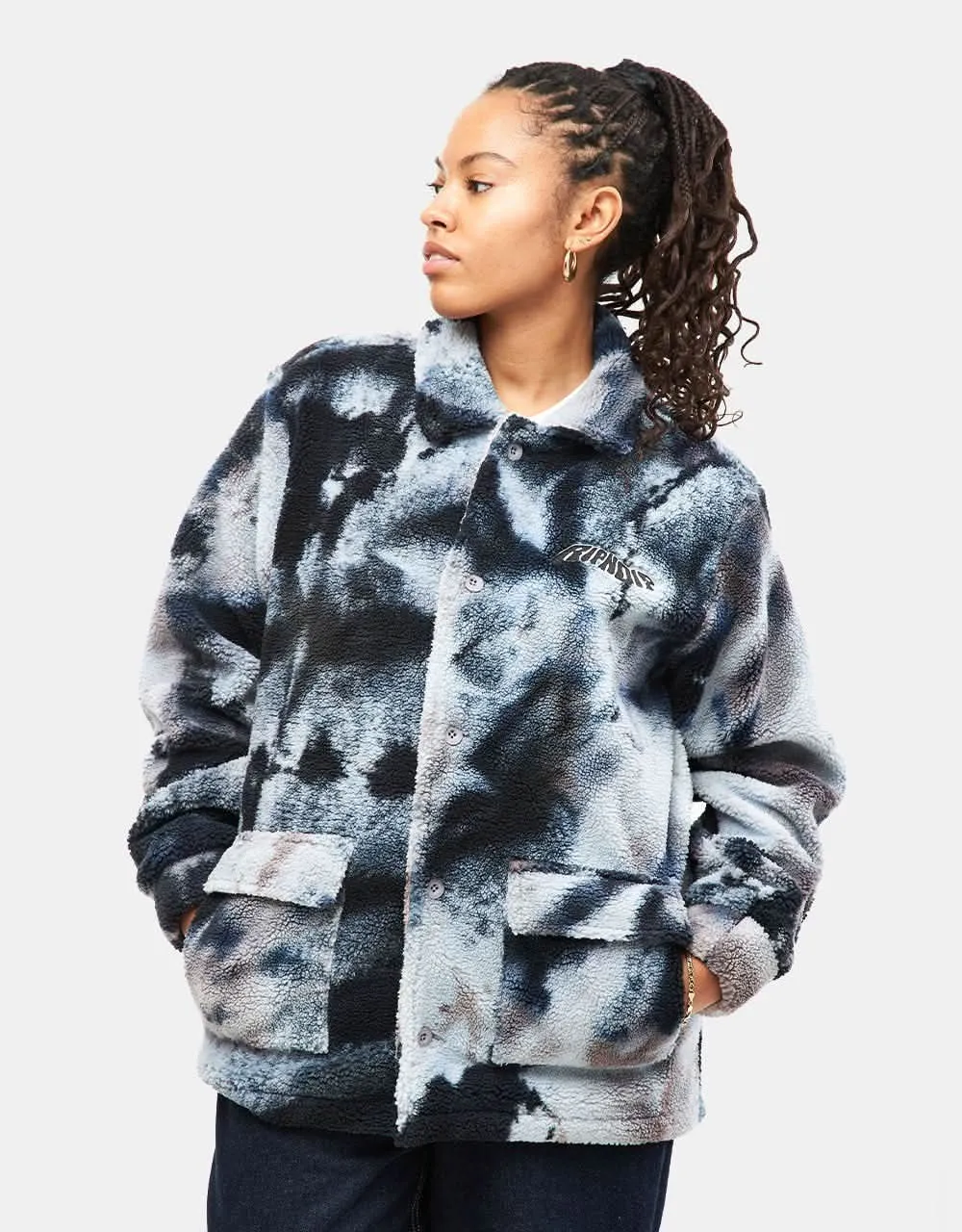 RIPNDIP Warped Tie Dye Sherpa Jacket - Navy/Mauve Tie Dye