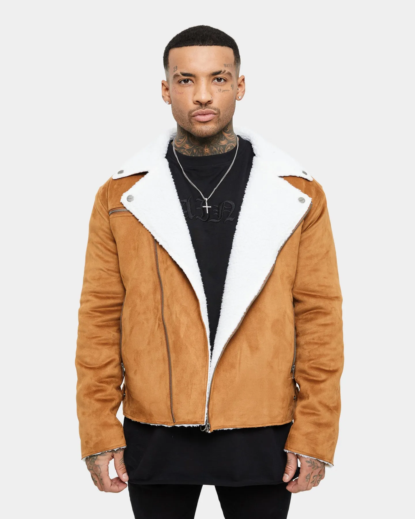 Saint Morta Imperial Sherpa Biker Jacket Tan/Cream