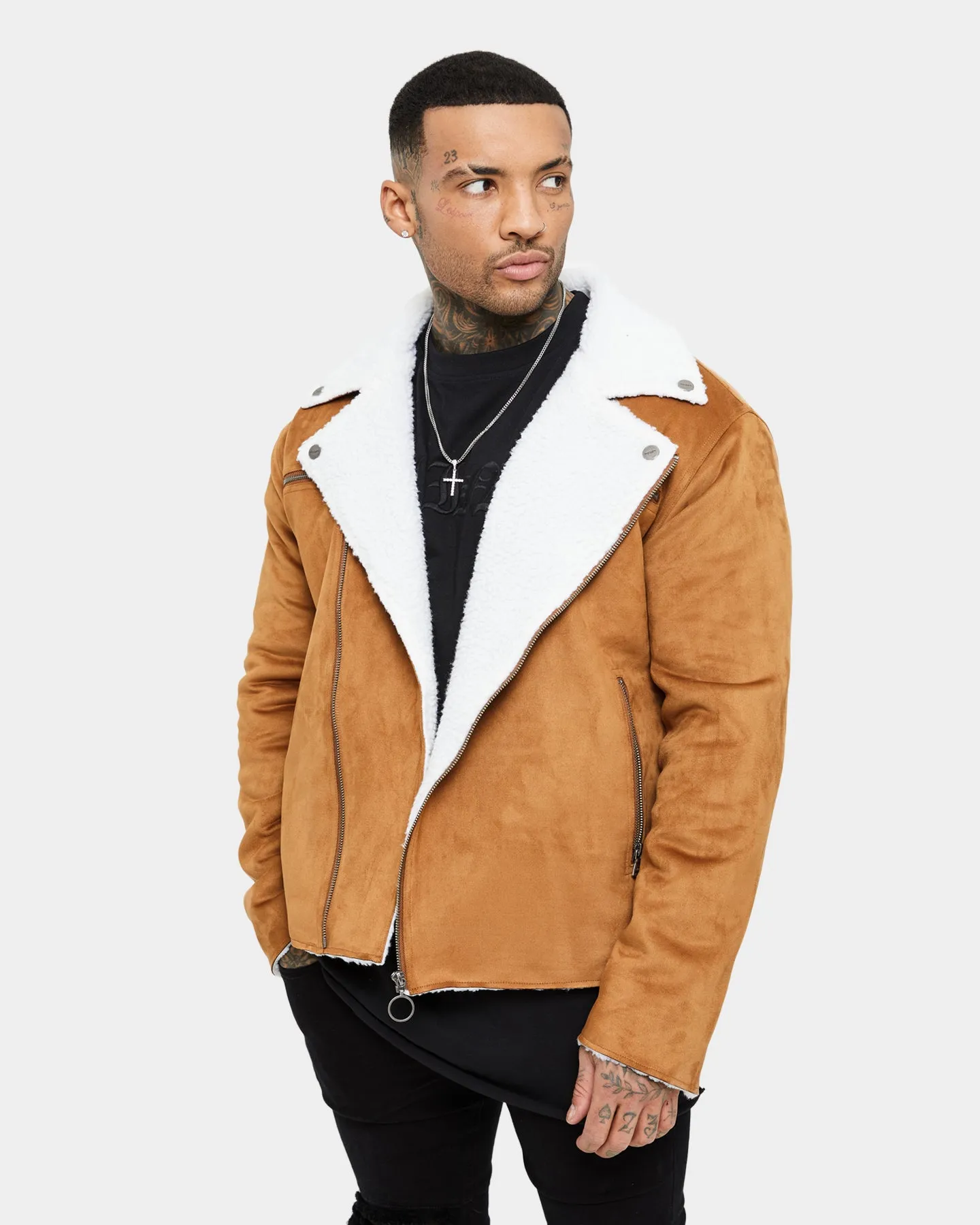 Saint Morta Imperial Sherpa Biker Jacket Tan/Cream