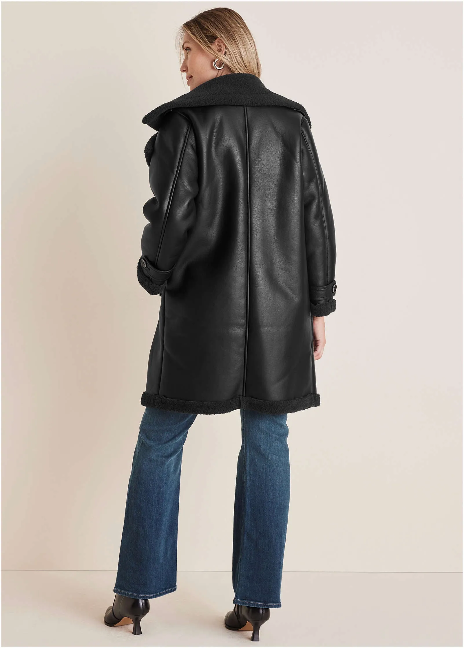 Shearling Long Coat - Black