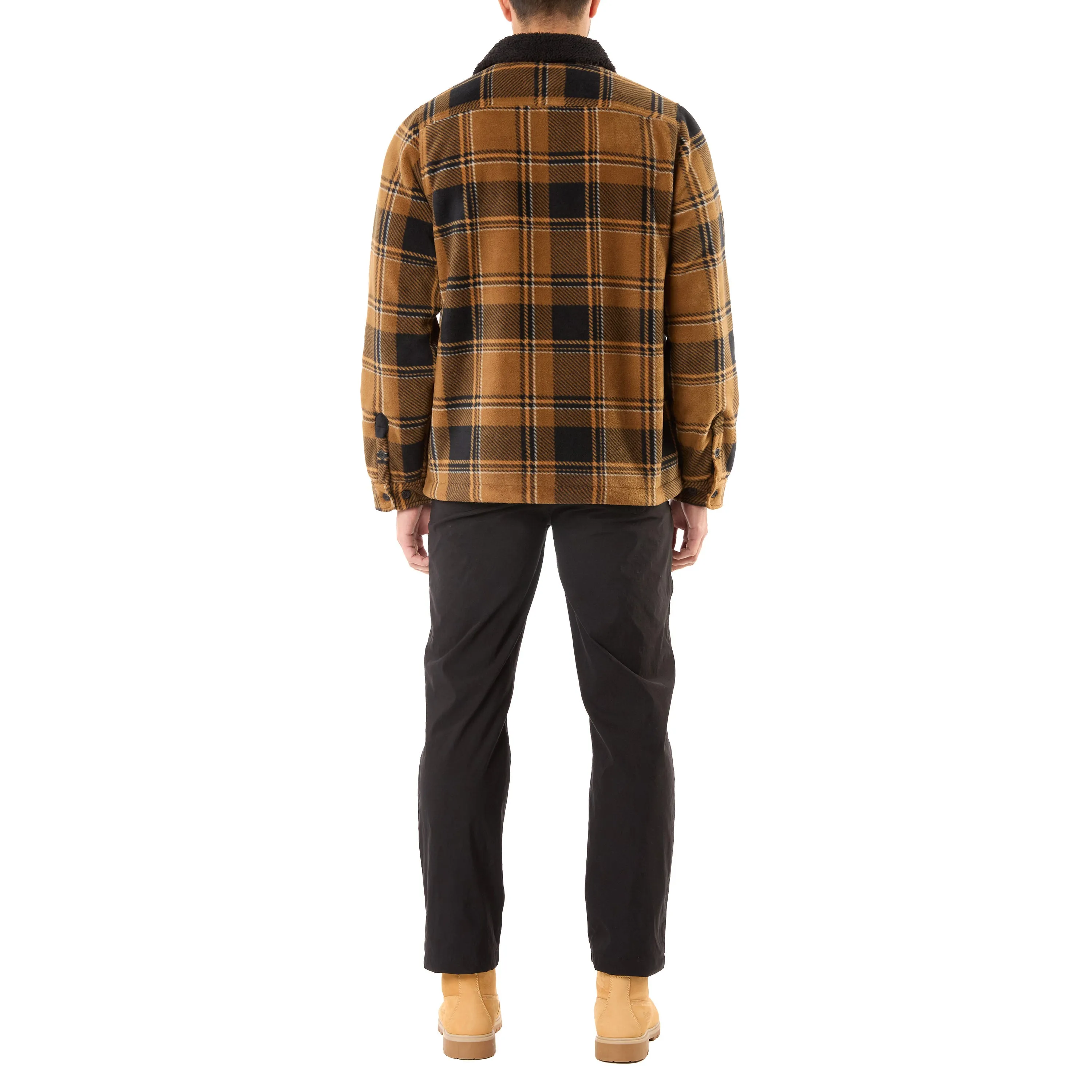 SHERPA-LINED PLAID MICRO POLARFLEECE JACKET WITH SHERPA COLLAR