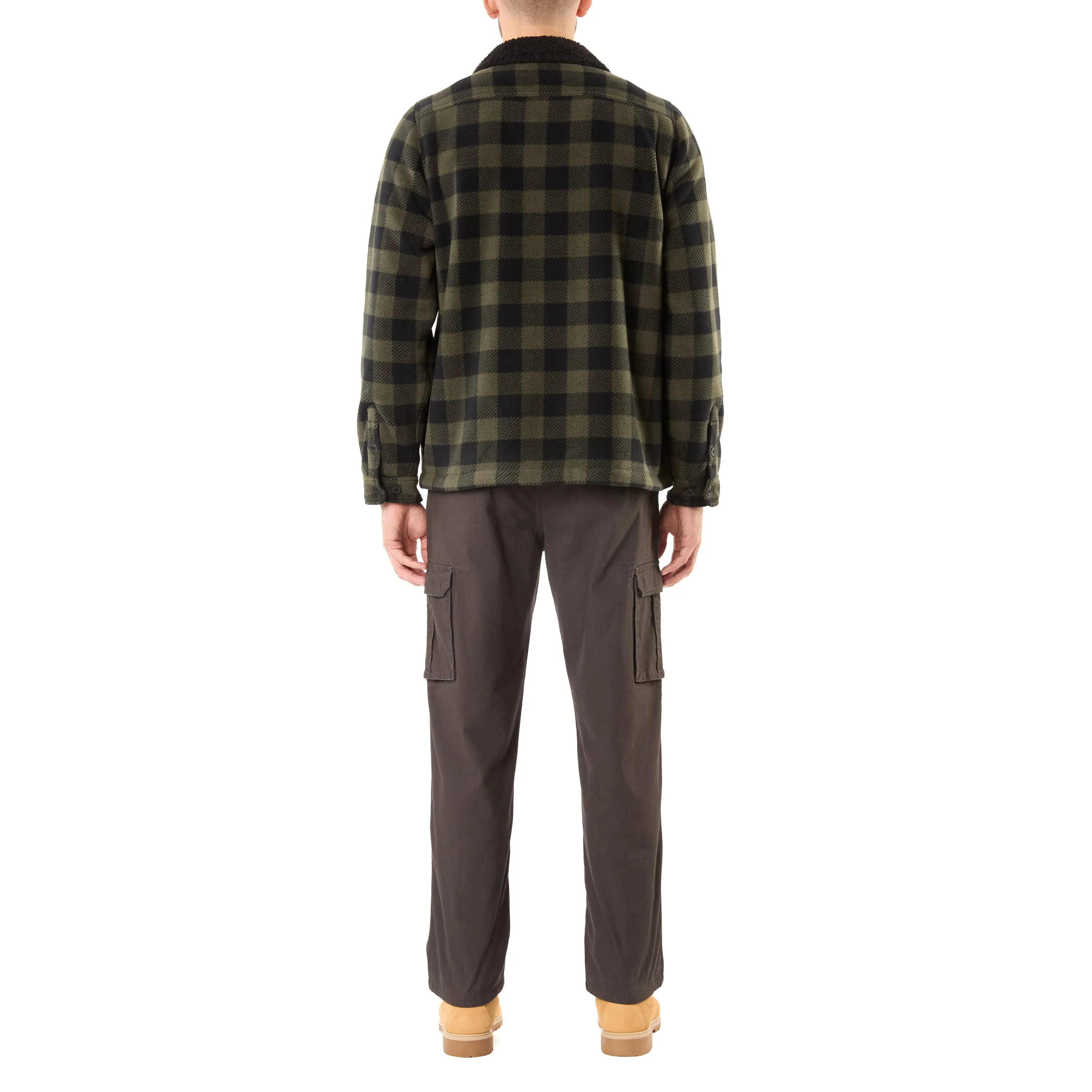 SHERPA-LINED PLAID MICRO POLARFLEECE JACKET WITH SHERPA COLLAR