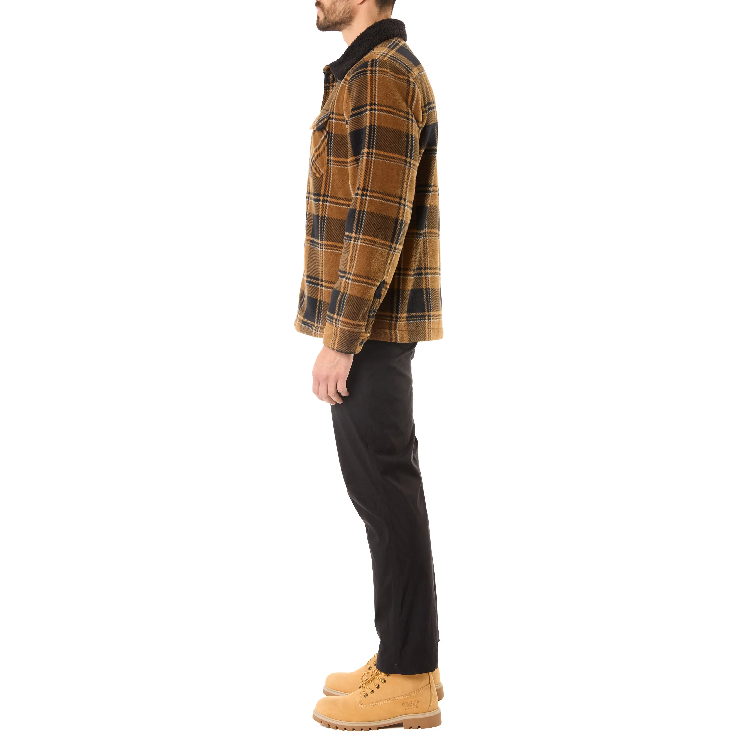 SHERPA-LINED PLAID MICRO POLARFLEECE JACKET WITH SHERPA COLLAR