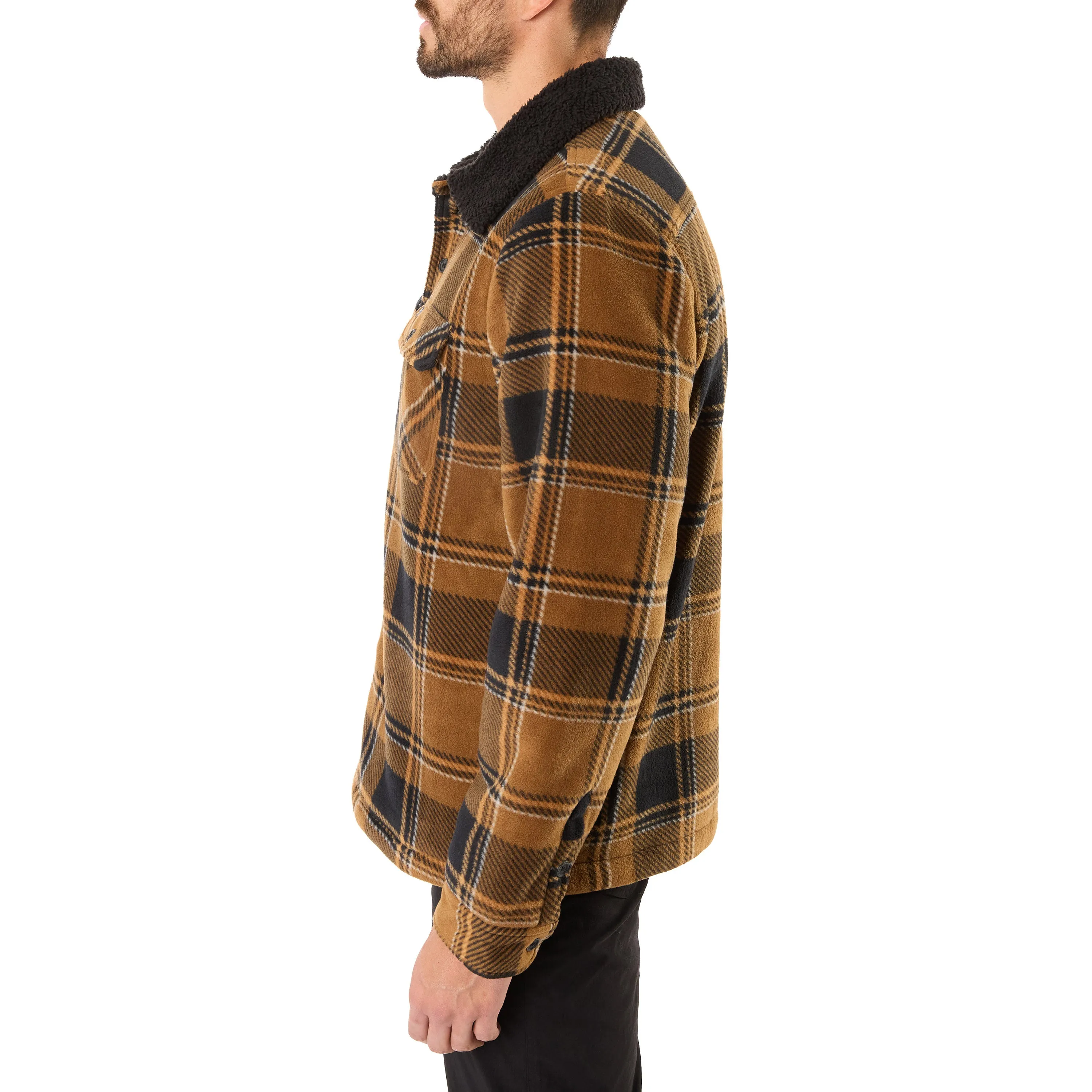 SHERPA-LINED PLAID MICRO POLARFLEECE JACKET WITH SHERPA COLLAR