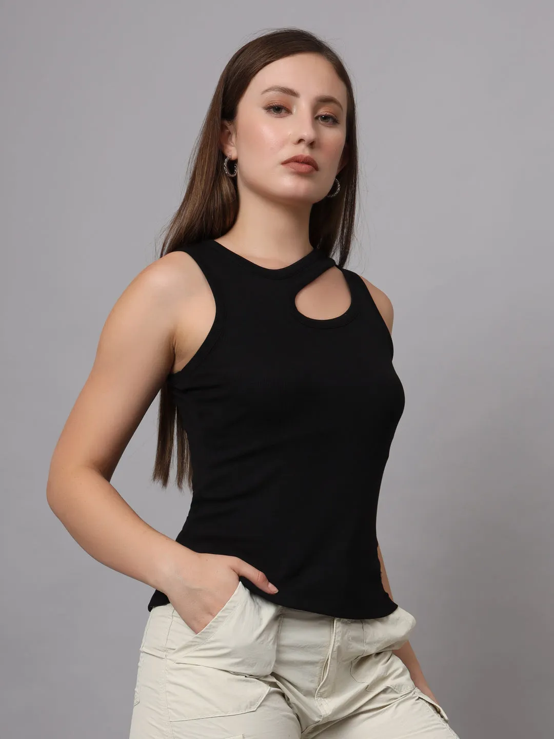 Shoulder Straps Ribbed Cut Out Fitted Eco Liva Modal Top