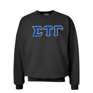 Sig Tau Black Crew Neck Sweatshirt with Sewn On Letters