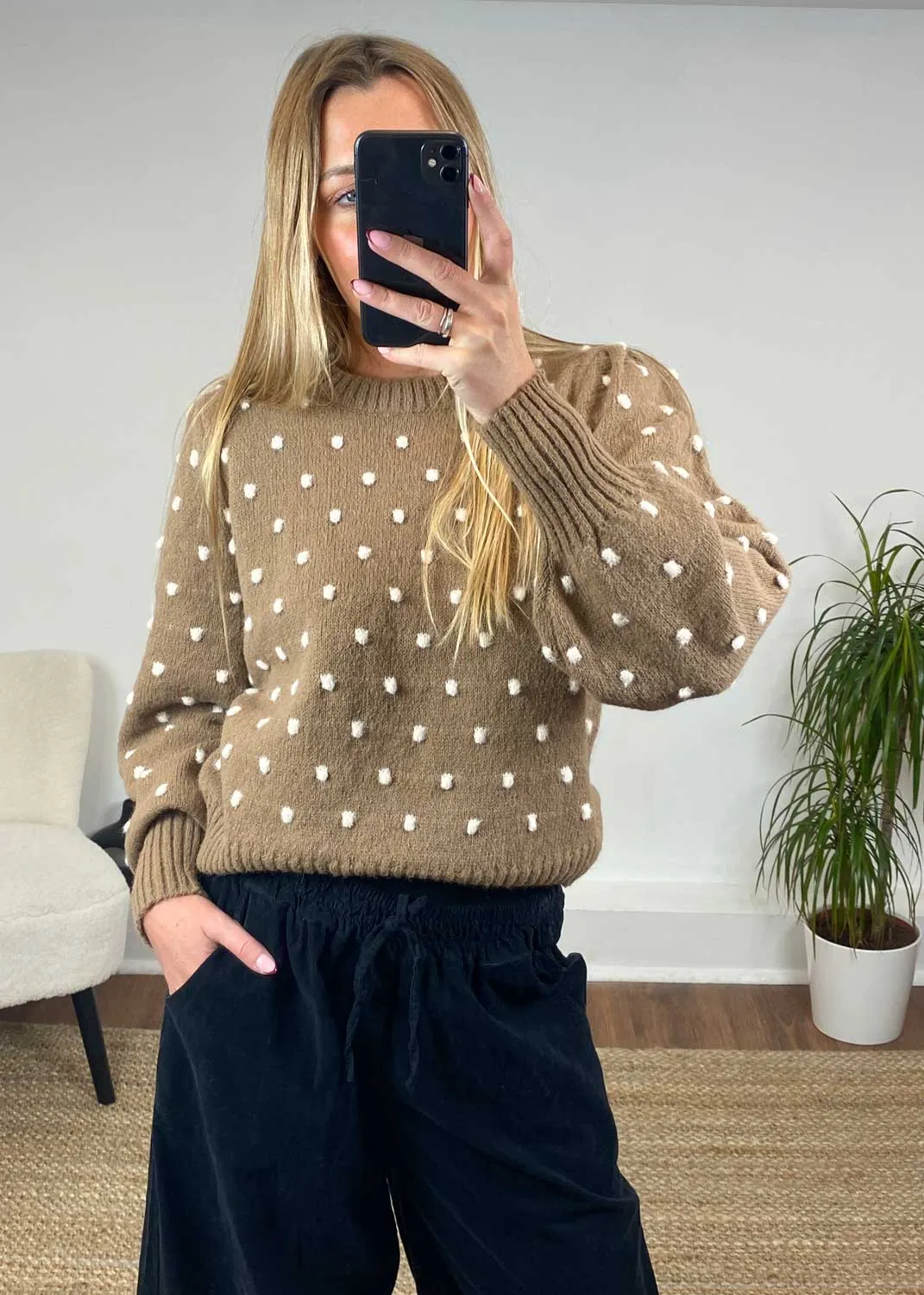 Sigrid Dotty Jumper in Dark Taupe