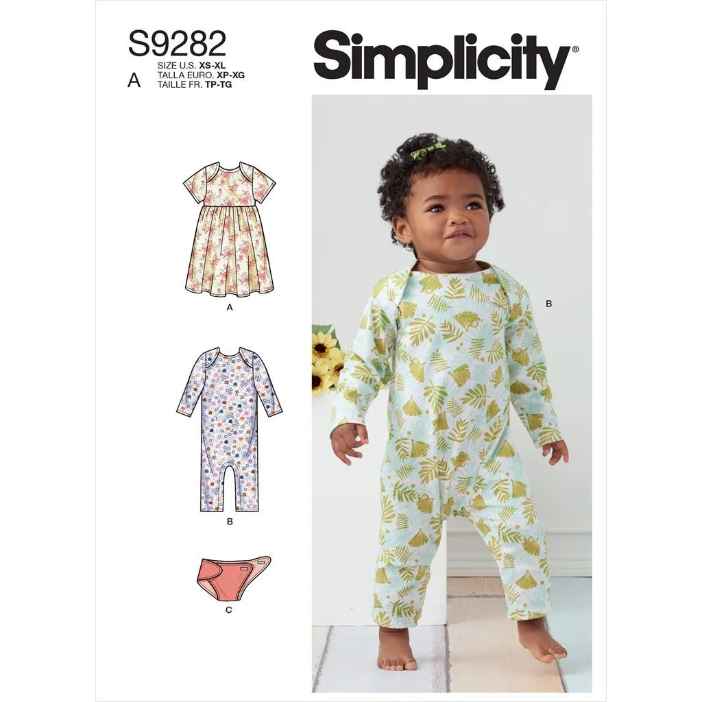 Simplicity Sewing Pattern S9282 Babies' Knit Dress, Romper & Diaper Cover