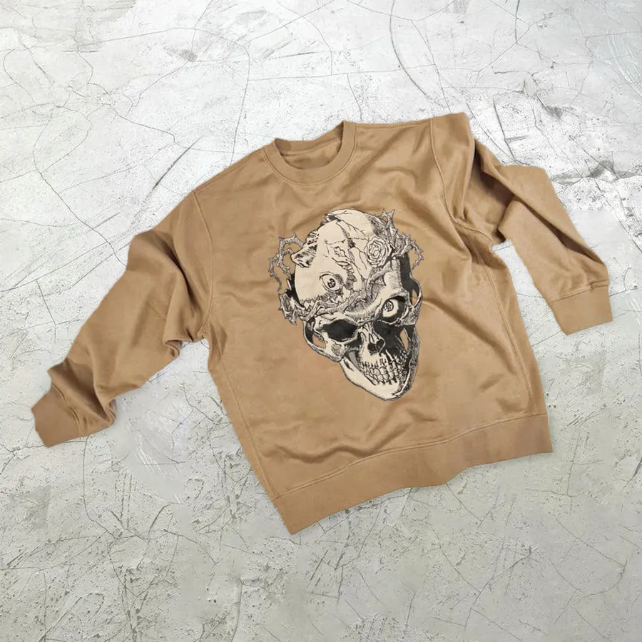 Skull print street style crew neck sweatshirt