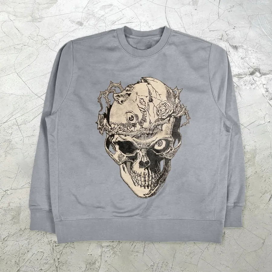 Skull print street style crew neck sweatshirt