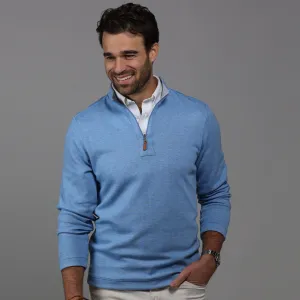 Sky Blue and Light Grey Zen Cotton Blend Reversible Quarter Zip Pullover