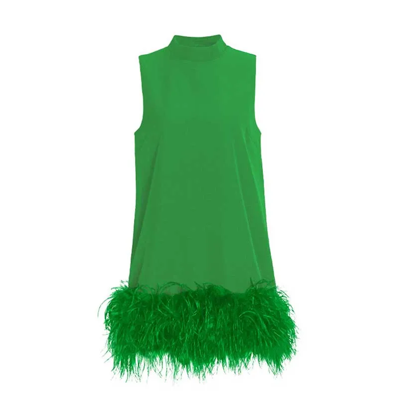 Sleeveless Feather Mini Dress