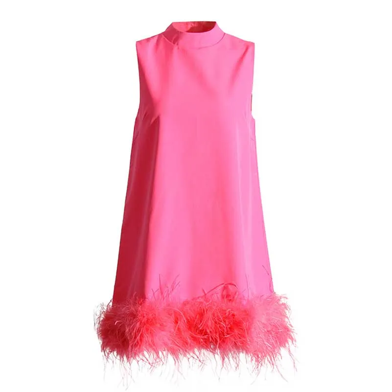 Sleeveless Feather Mini Dress