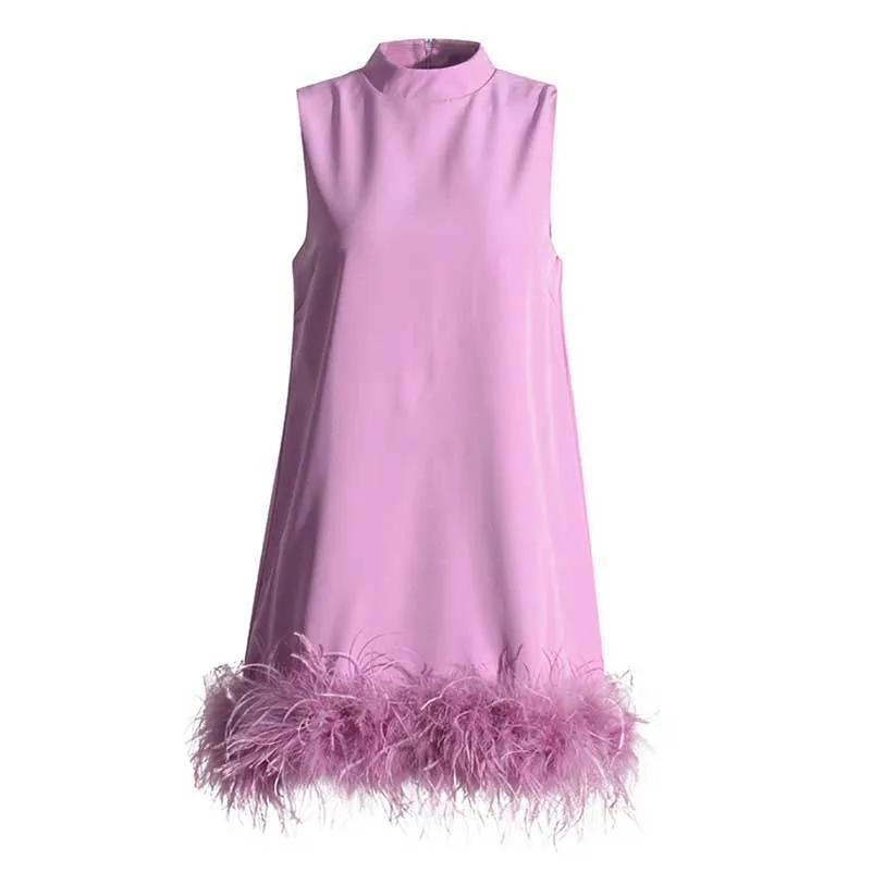 Sleeveless Feather Mini Dress