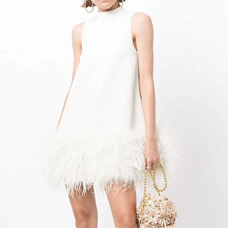 Sleeveless Feather Mini Dress