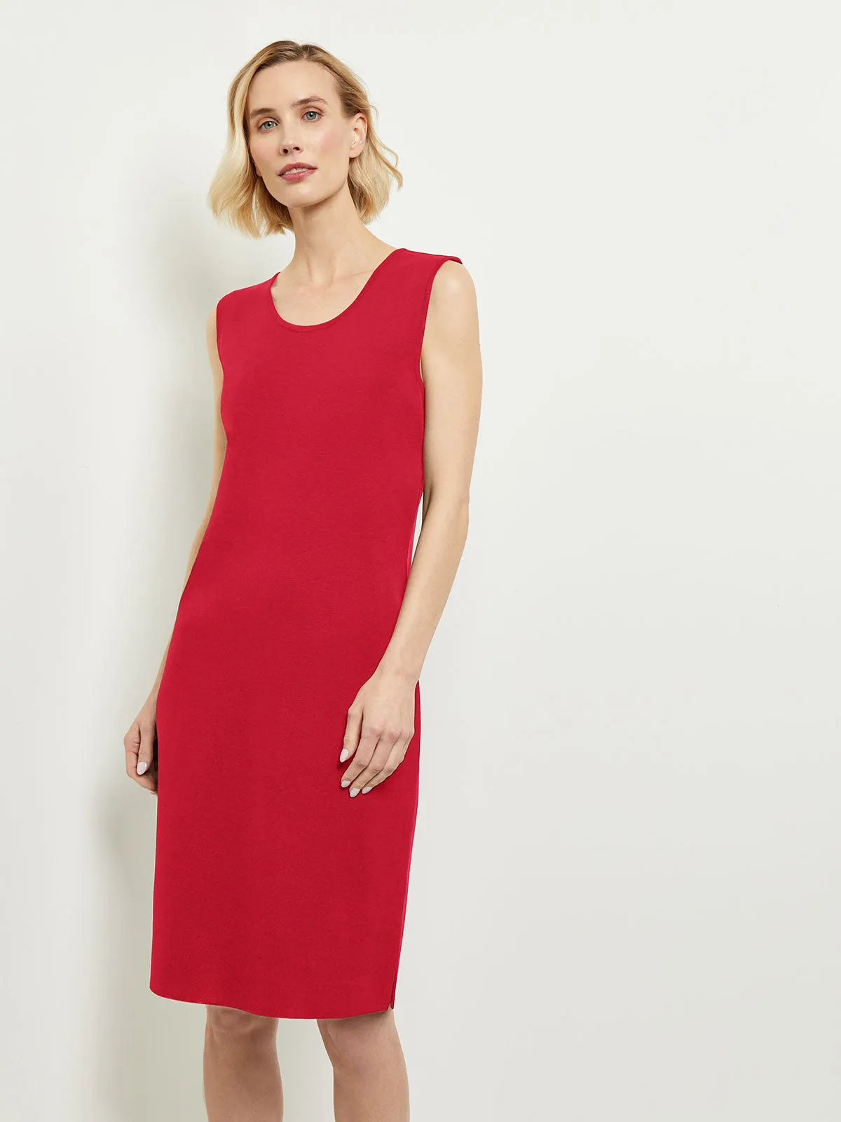 Sleeveless Sheath Knit Dress, Rouge