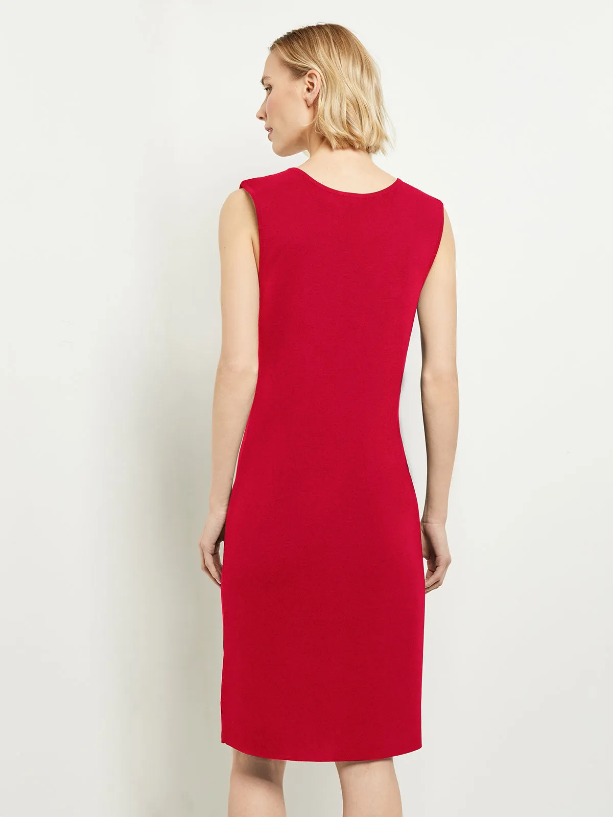 Sleeveless Sheath Knit Dress, Rouge