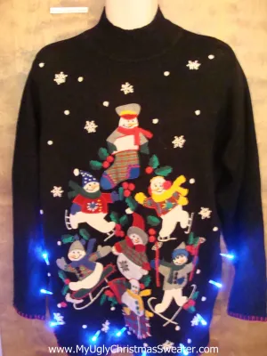 Snowman Tree Pyramid Light Up Ugly Xmas Sweater