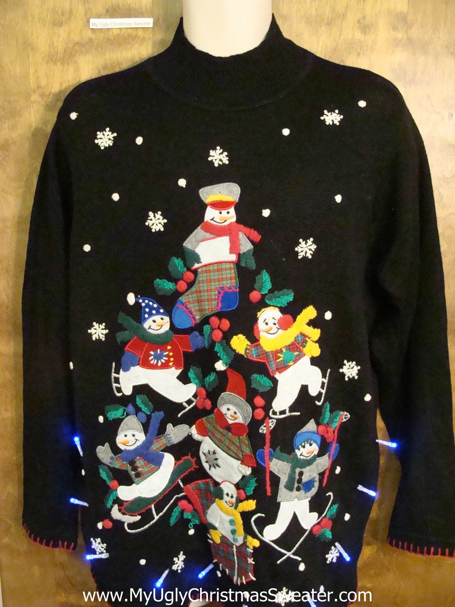 Snowman Tree Pyramid Light Up Ugly Xmas Sweater