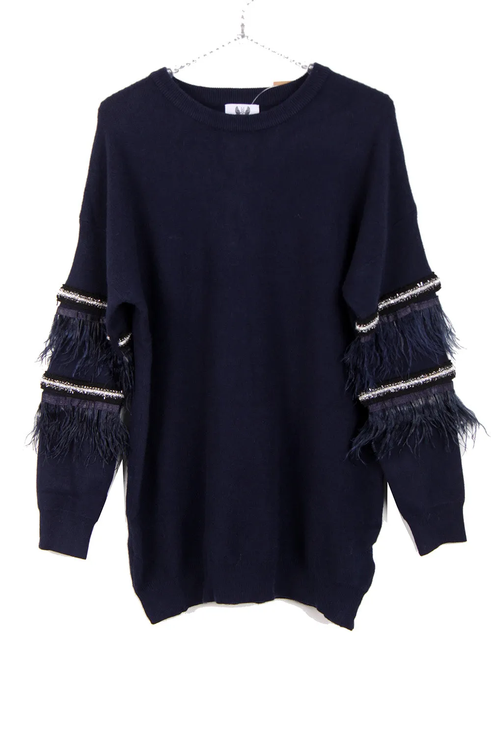 Soft Knit Jumper with Beaded and Feather detail Sleeve