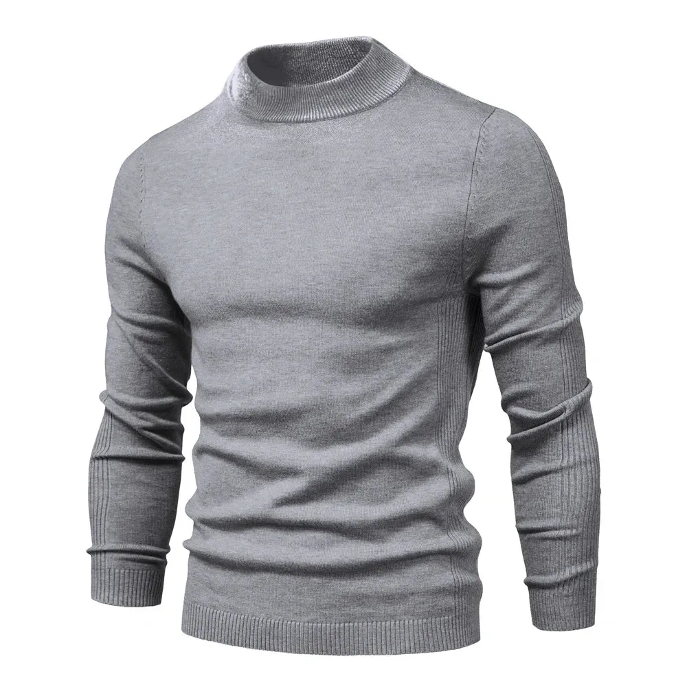 Soft Mid Neck Pullover Men Casual Solid Color Winter Warm Men's Sweater High Quality Pullover Sweater For Men