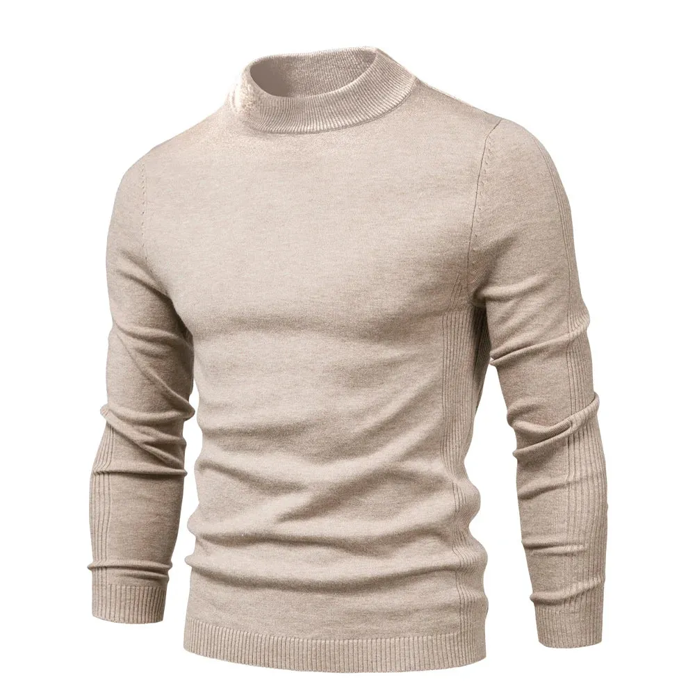 Soft Mid Neck Pullover Men Casual Solid Color Winter Warm Men's Sweater High Quality Pullover Sweater For Men