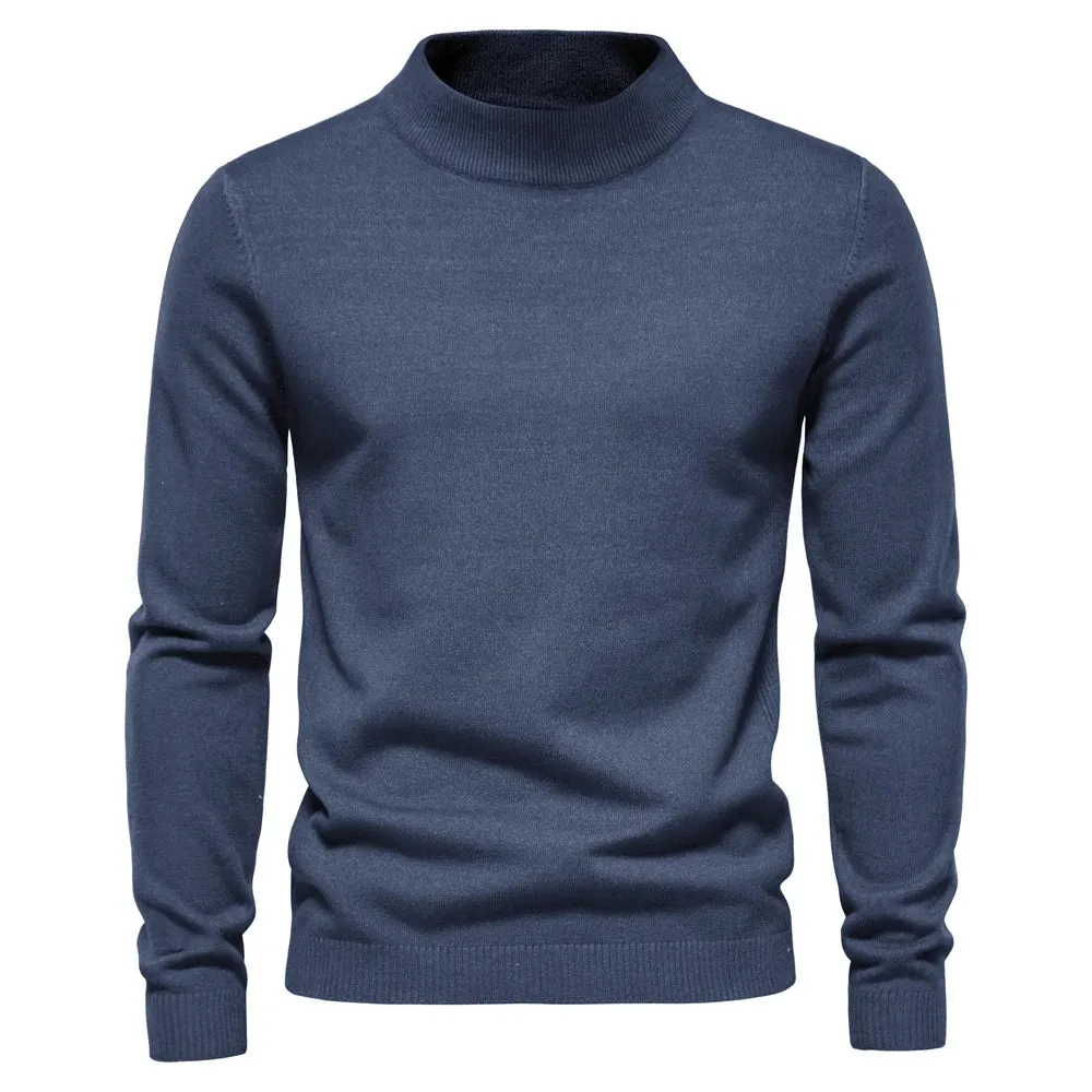 Soft Mid Neck Pullover Men Casual Solid Color Winter Warm Men's Sweater High Quality Pullover Sweater For Men