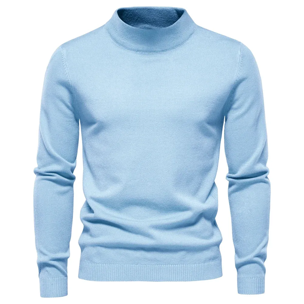 Soft Mid Neck Pullover Men Casual Solid Color Winter Warm Men's Sweater High Quality Pullover Sweater For Men