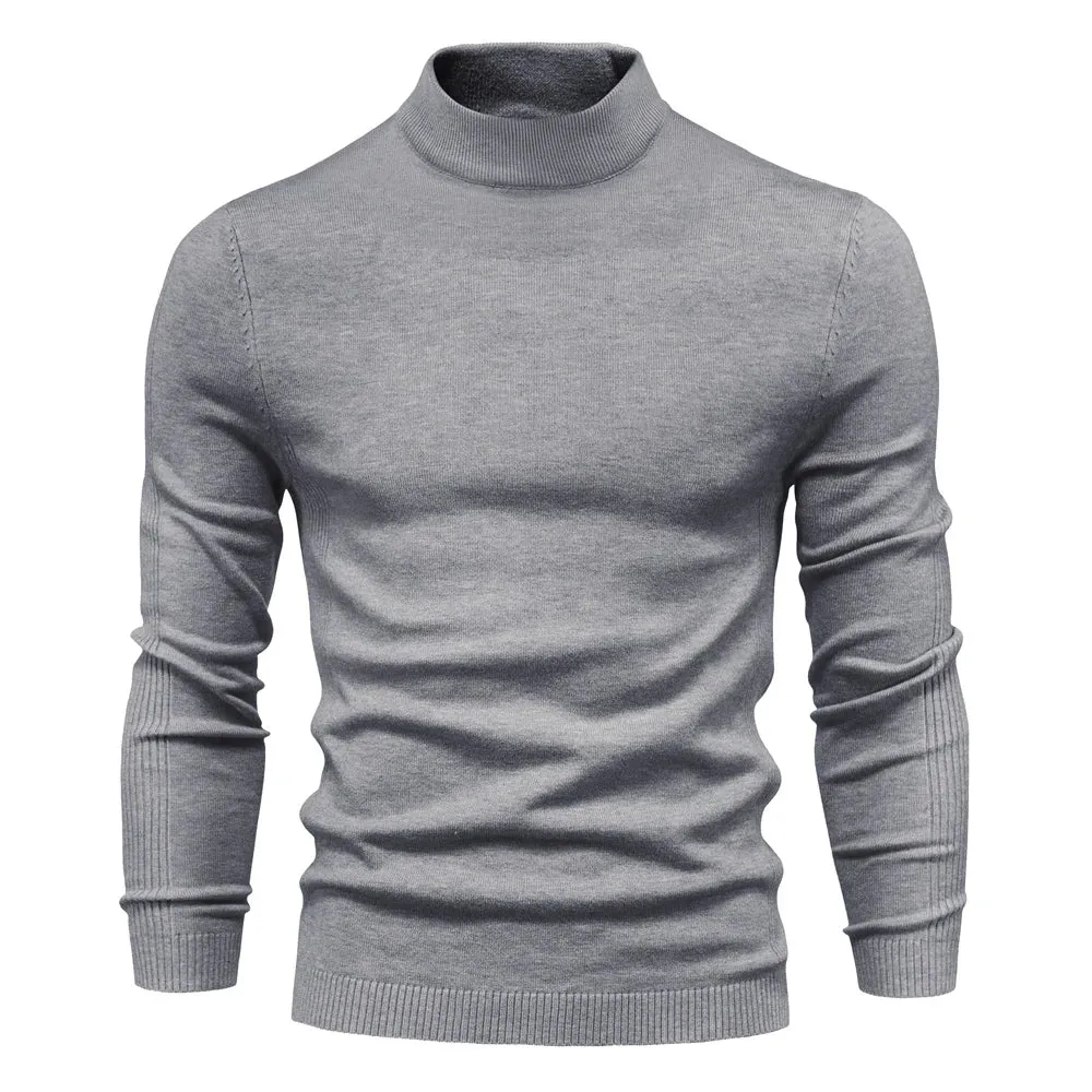 Soft Mid Neck Pullover Men Casual Solid Color Winter Warm Men's Sweater High Quality Pullover Sweater For Men