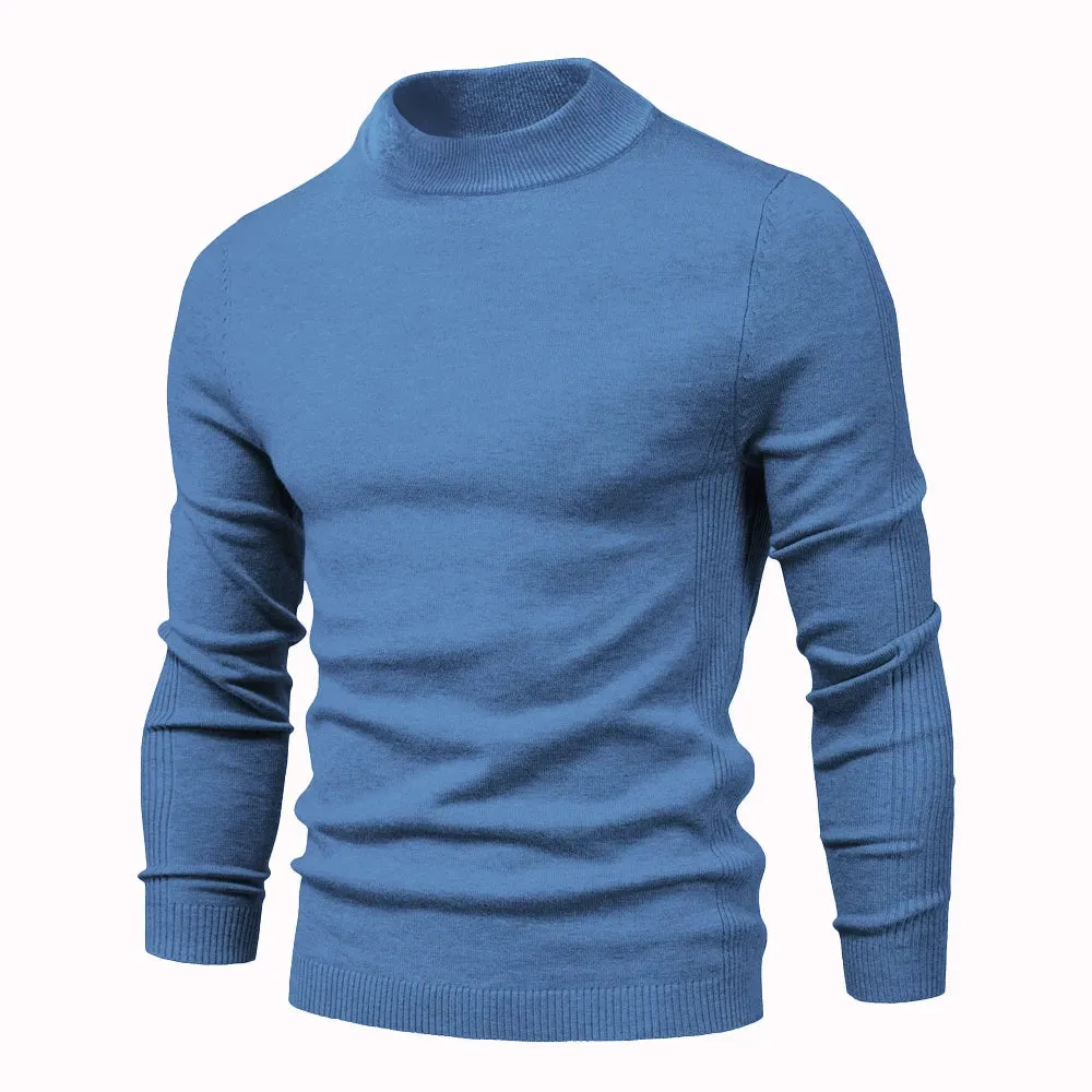 Soft Mid Neck Pullover Men Casual Solid Color Winter Warm Men's Sweater High Quality Pullover Sweater For Men