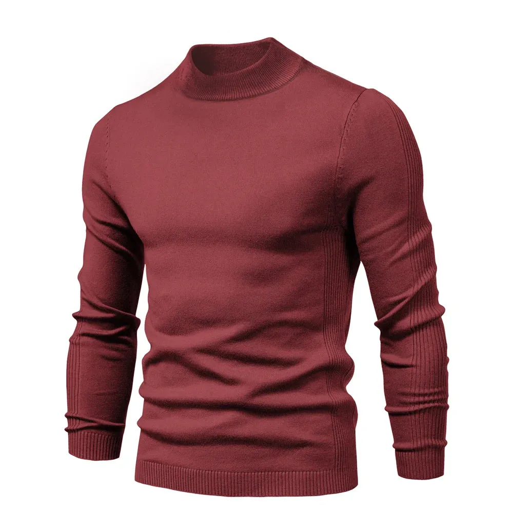 Soft Mid Neck Pullover Men Casual Solid Color Winter Warm Men's Sweater High Quality Pullover Sweater For Men