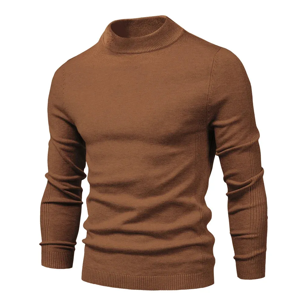 Soft Mid Neck Pullover Men Casual Solid Color Winter Warm Men's Sweater High Quality Pullover Sweater For Men