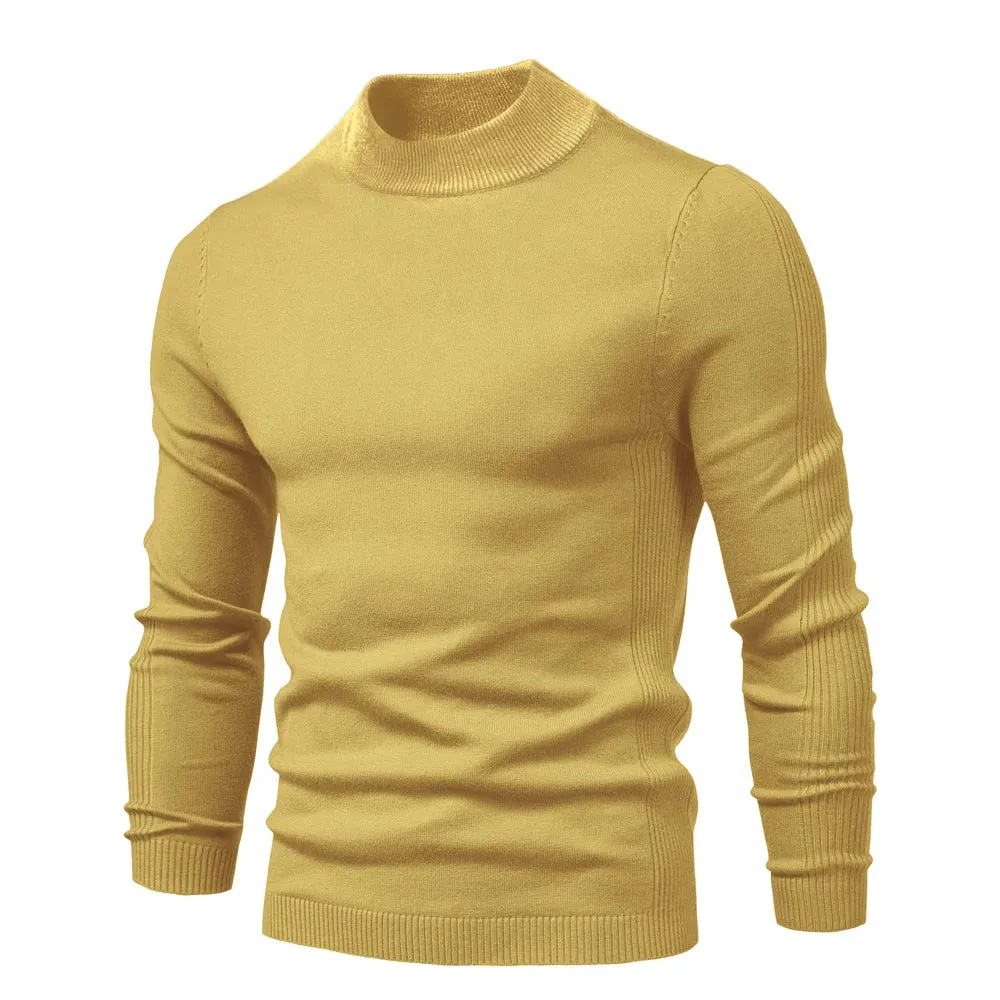 Soft Mid Neck Pullover Men Casual Solid Color Winter Warm Men's Sweater High Quality Pullover Sweater For Men