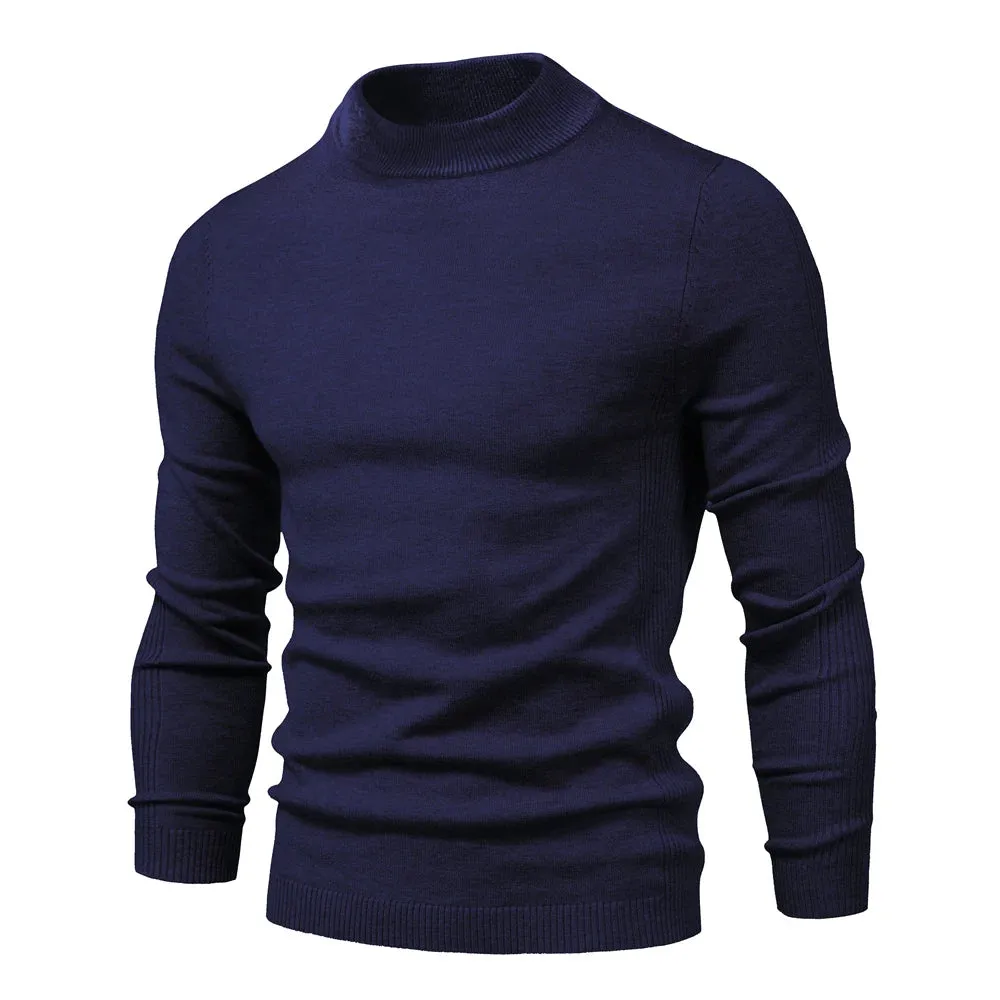 Soft Mid Neck Pullover Men Casual Solid Color Winter Warm Men's Sweater High Quality Pullover Sweater For Men