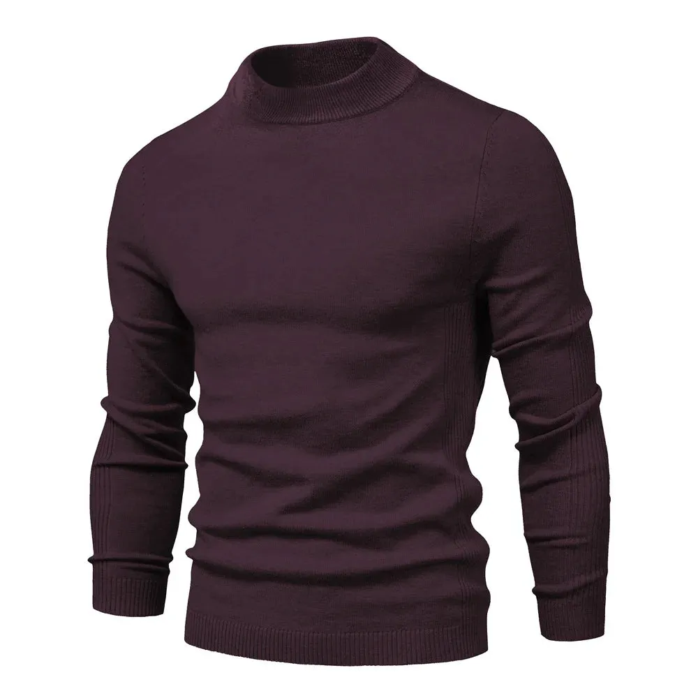 Soft Mid Neck Pullover Men Casual Solid Color Winter Warm Men's Sweater High Quality Pullover Sweater For Men