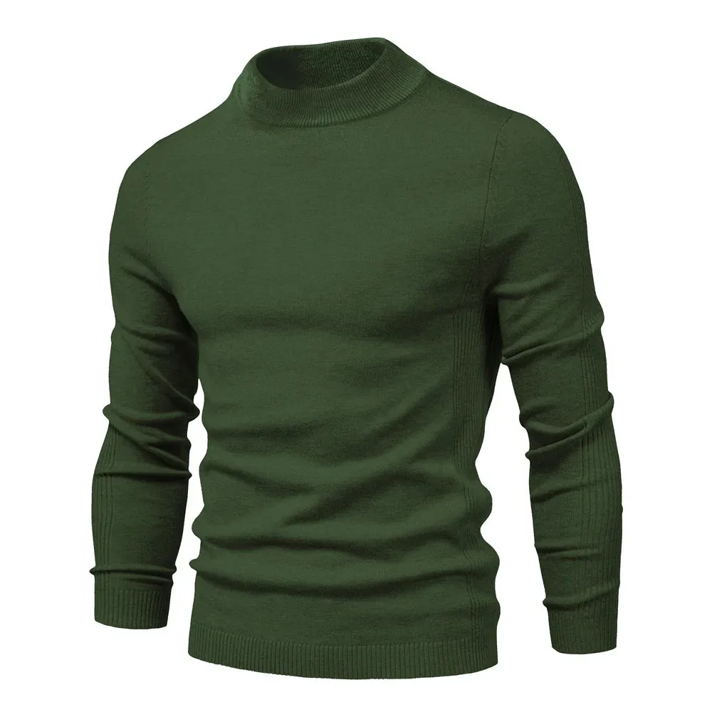 Soft Mid Neck Pullover Men Casual Solid Color Winter Warm Men's Sweater High Quality Pullover Sweater For Men