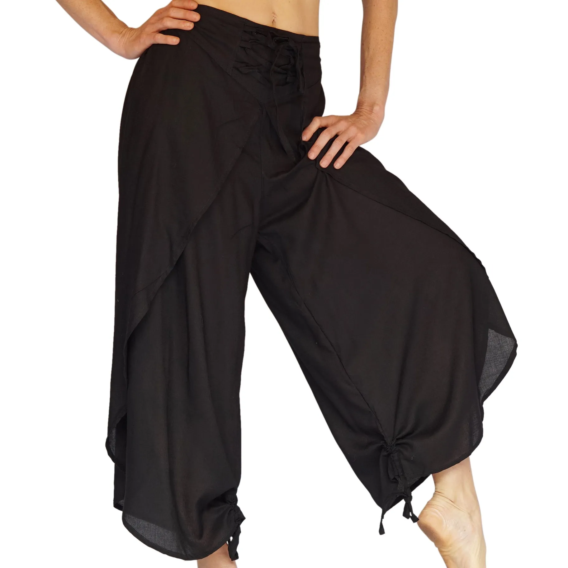 'Split Pants Hitch Up' Womens Pirate Pants - Black