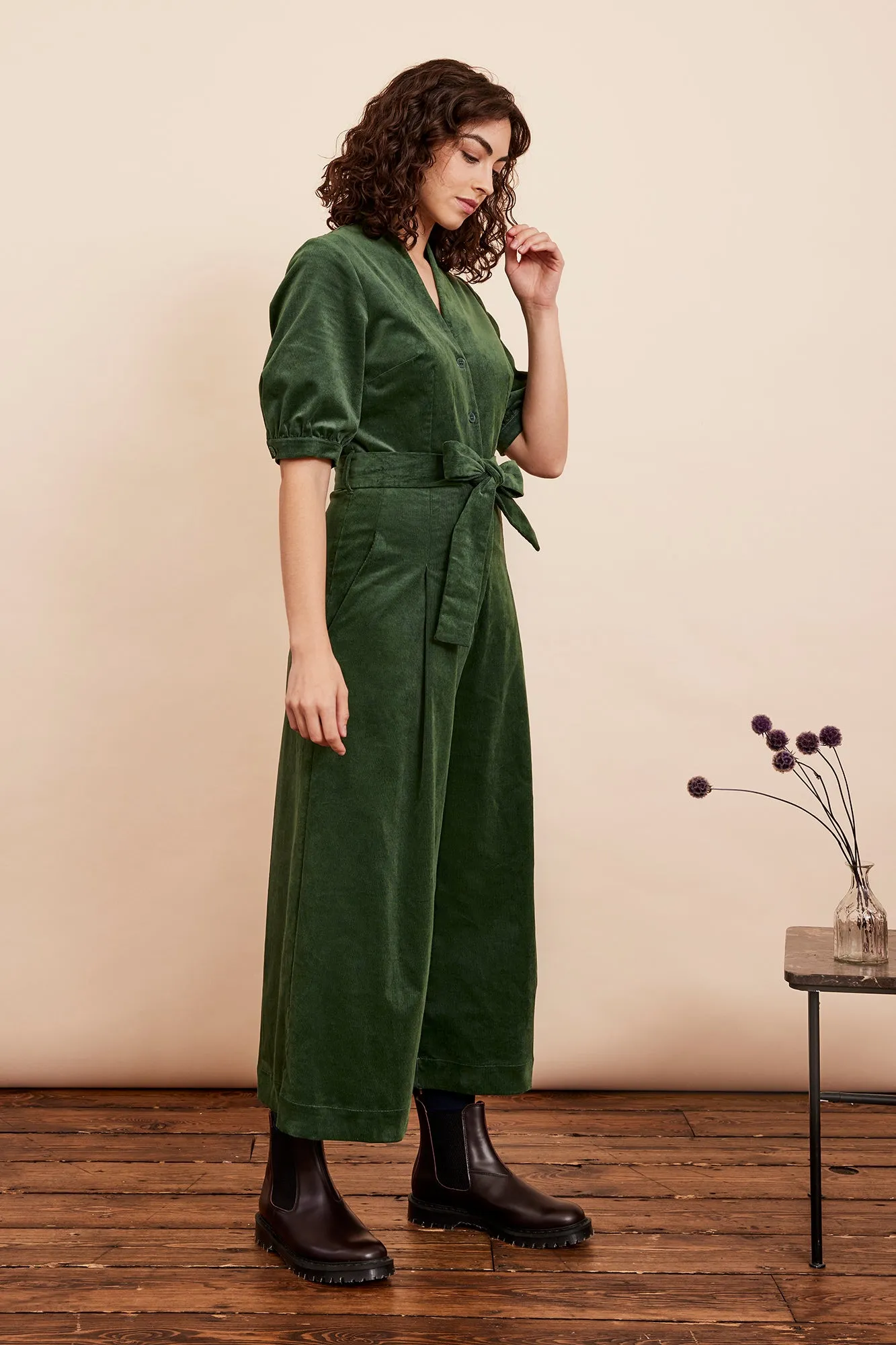 Stella Needlecord Forest Green Jumpsuit