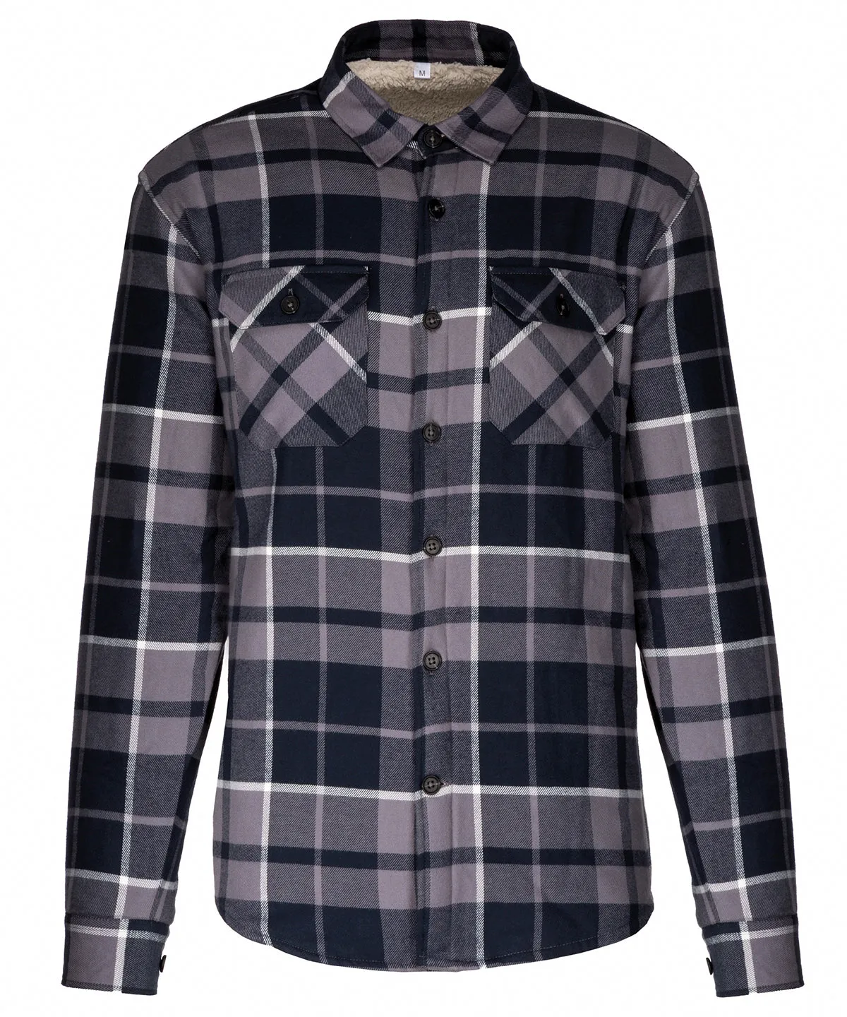 Storm Grey/Navy - Sherpa-lined checked shirt jacket